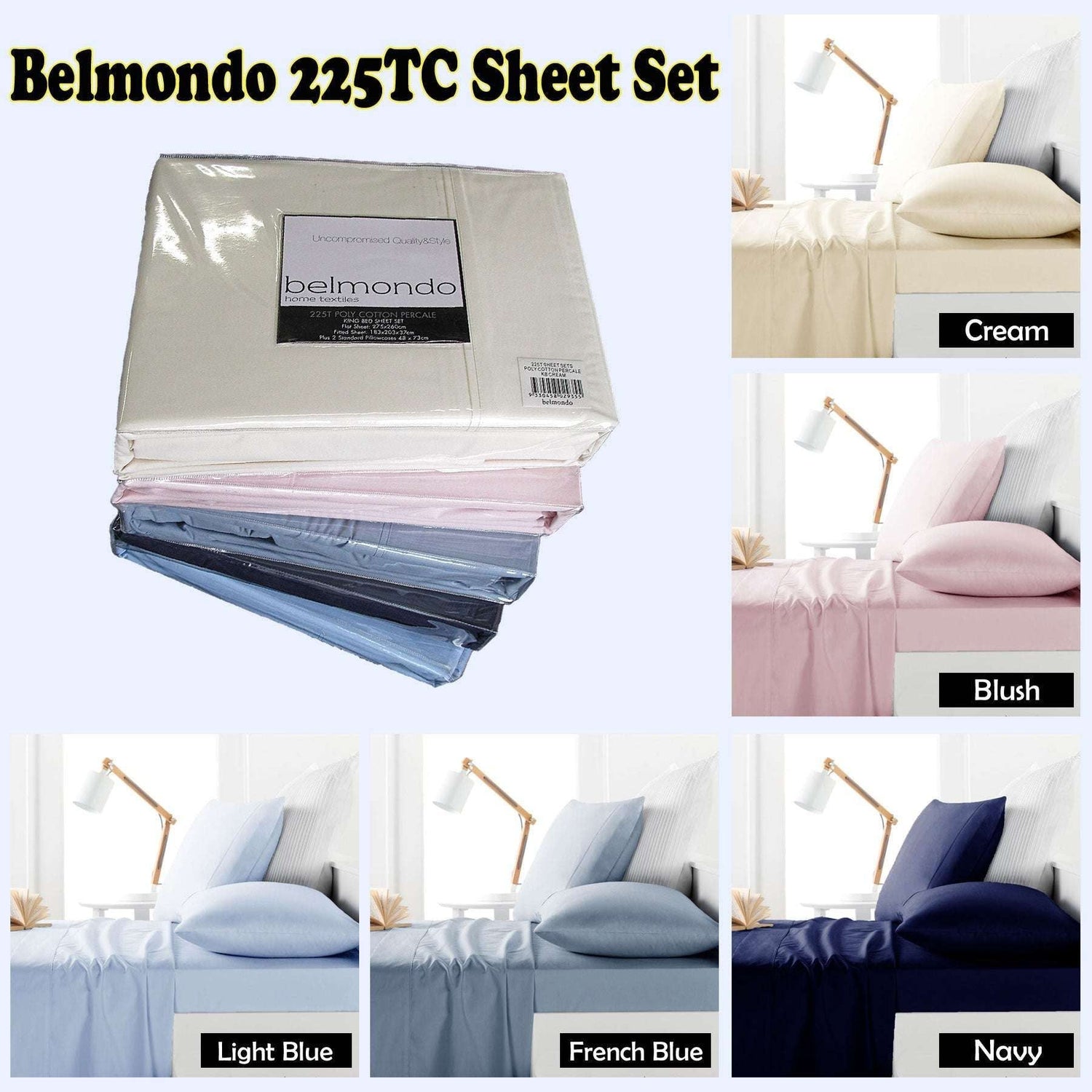 Belmondo 225TC Sheet Set Navy - Queen - Magdasmall