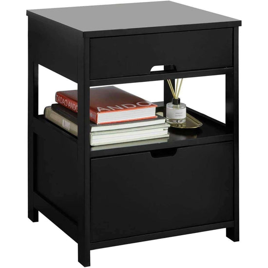 Black Bedside Table with 2 Drawers