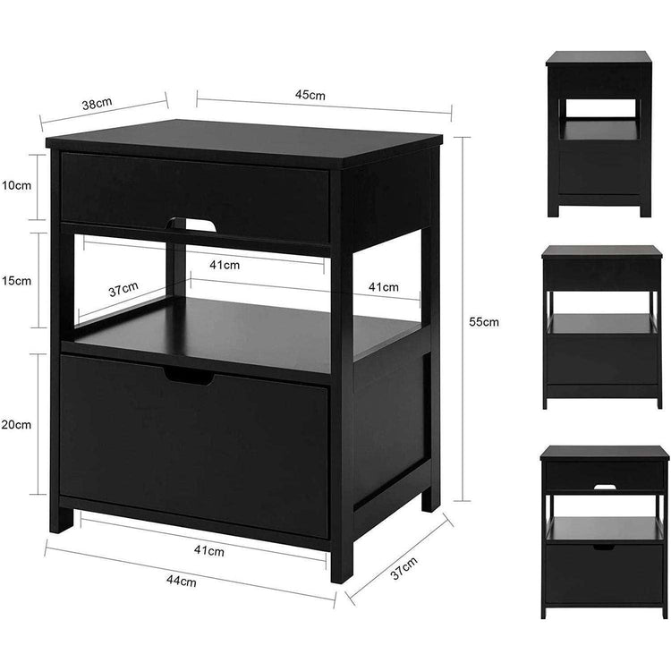 Black Bedside Table with 2 Drawers