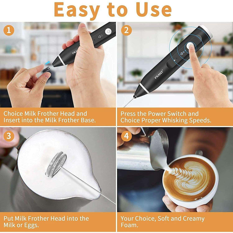 Black Rechargeable Electric Milk Frother Handheld (3 Speeds) - Magdasmall