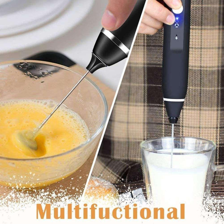 Black Rechargeable Electric Milk Frother Handheld (3 Speeds) - Magdasmall