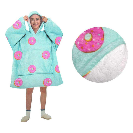 Blanket Hoodie with Sherpa Reverse Aqua Donuts