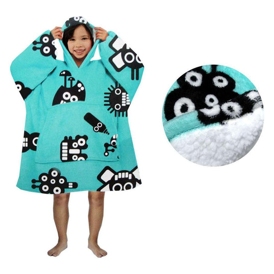 Blanket Hoodie with Sherpa Reverse Aqua Robots