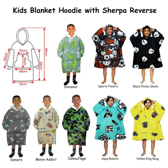 Blanket Hoodie with Sherpa Reverse Aqua Robots