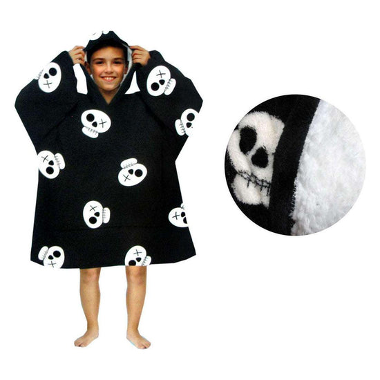 Blanket Hoodie with Sherpa Reverse Black Pirate Skulls - Magdasmall