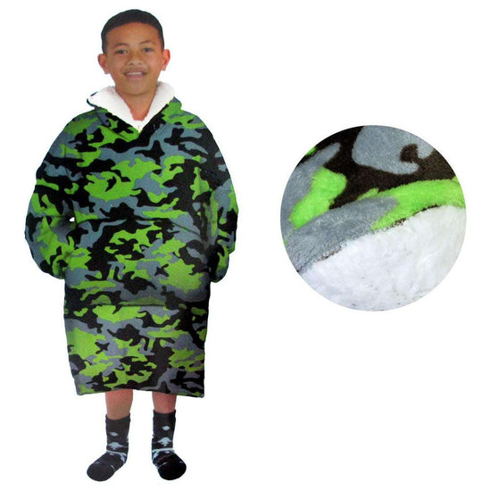 Blanket Hoodie with Sherpa Reverse Green Camouflage