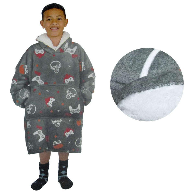 Blanket Hoodie with Sherpa Reverse Grey Gamers - Magdasmall