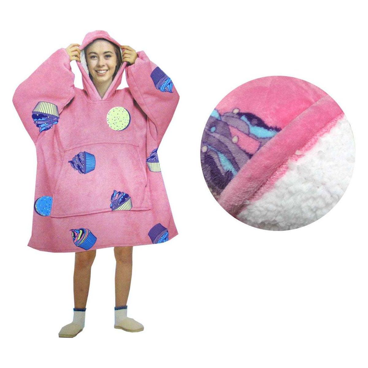 Blanket Hoodie with Sherpa Reverse Pink Cupcakes - Magdasmall