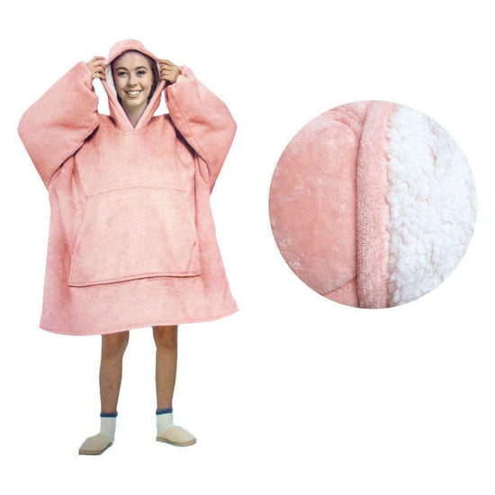 Blanket Hoodie with Sherpa Reverse Plain Coral