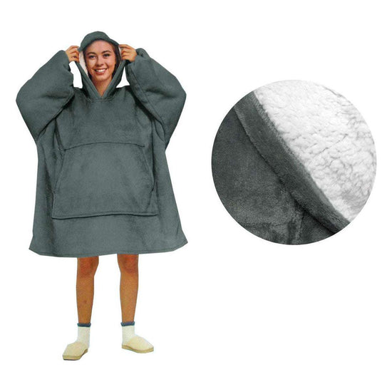 Blanket Hoodie with Sherpa Reverse Plain Dark Grey