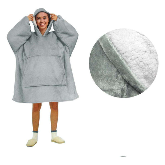 Blanket Hoodie with Sherpa Reverse Plain Silver - Magdasmall