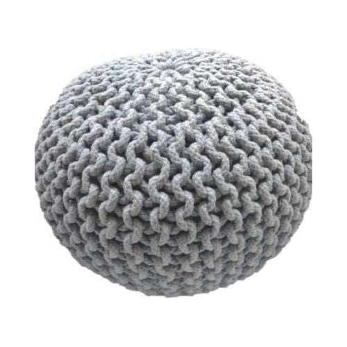 Braided Ottoman Pouffe Footstool Hand Knitted (Light Grey)