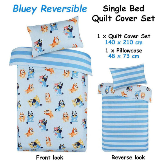 Caprice Bluey Bingo Reversible Striped Licensed Quilt Cover Set Single