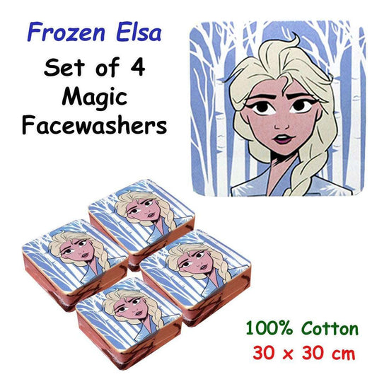 Caprice Frozen Elsa Set of 4 Cotton Licensed Magic Facewashers 30 x 30 cm