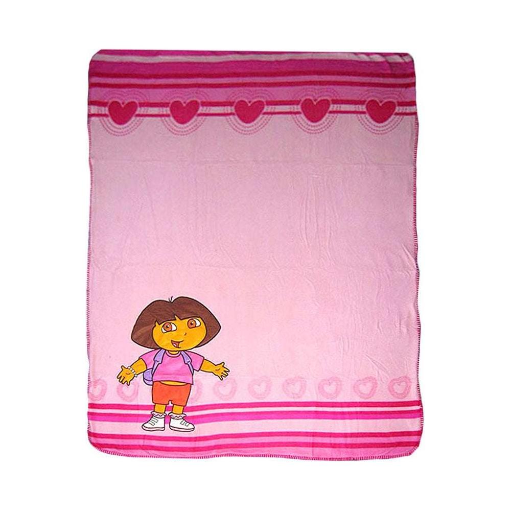 Caprice Polar Fleece Throw Rug Dora Explorer Thick and Embroidered Pink Heart 127 x 152 cm