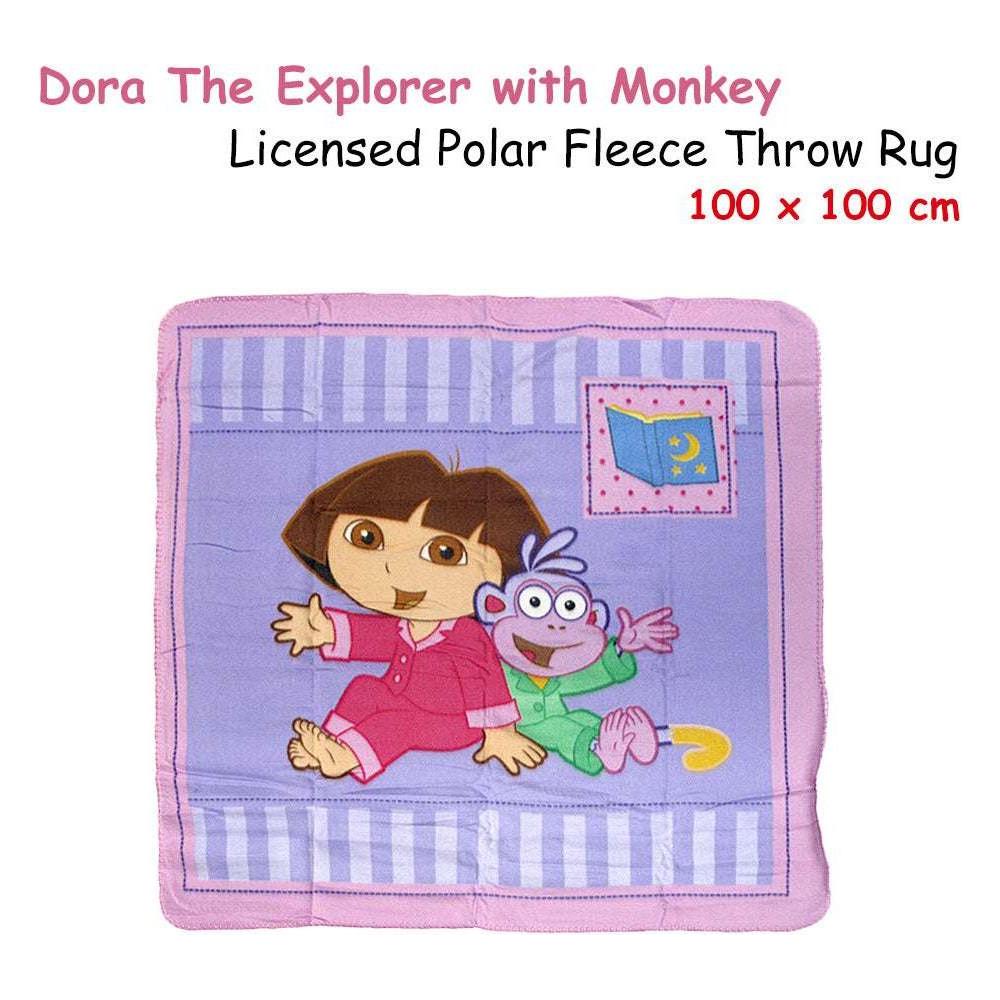 Caprice Polar Fleece Throw Rug Dora Explorer with Monkey 100 x 100 cm