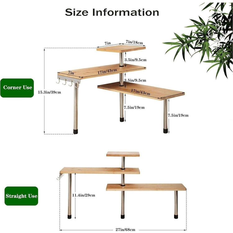 CARLA HOME 3 Tier Corner Shelf Kitchen Spice Rack Organiser with Hooks for Home Storage &amp; Organisation