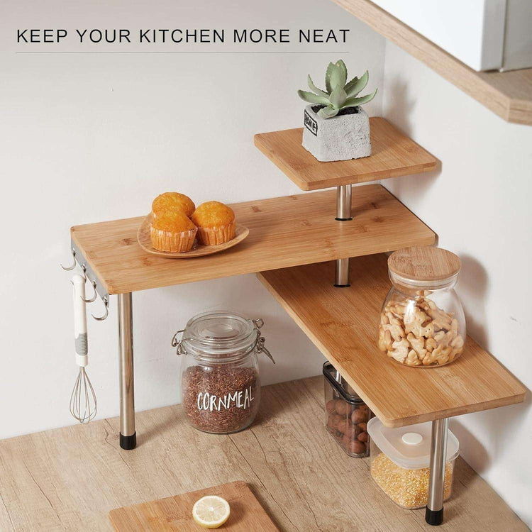 CARLA HOME 3 Tier Corner Shelf Kitchen Spice Rack Organiser with Hooks for Home Storage &amp; Organisation