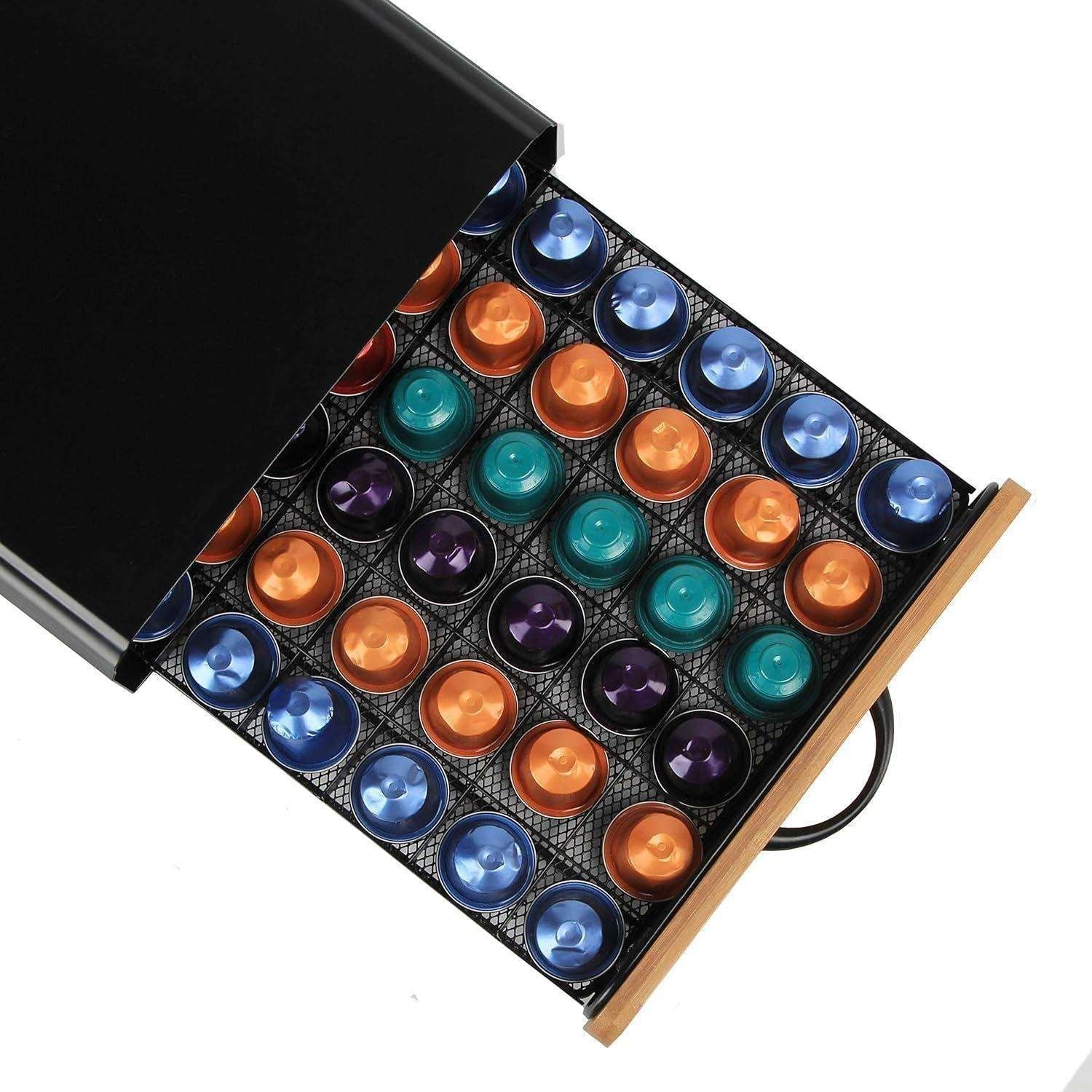 CARLA HOME Coffee Pods Holder Storage Drawer Compatible with 60 Nespresso Pods for Kitchen Storage &amp; Organisation (Natural)