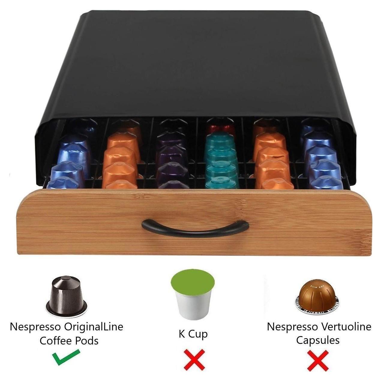 CARLA HOME Coffee Pods Holder Storage Drawer Compatible with 60 Nespresso Pods for Kitchen Storage &amp; Organisation (Natural)