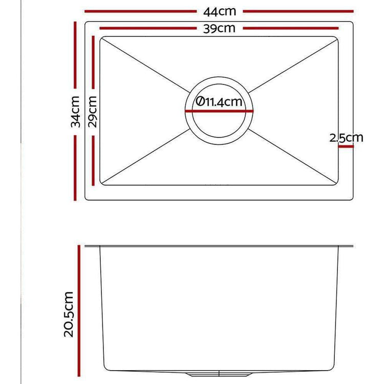 Cefito 34cm x 44cm Stainless Steel Kitchen Sink Under/Top/Flush Mount Silver