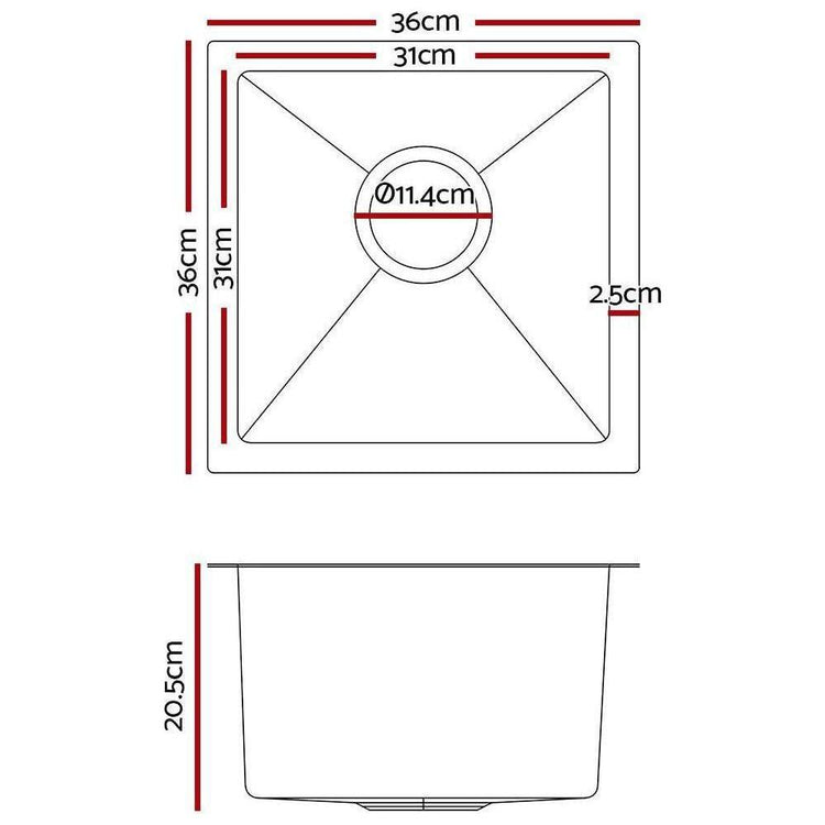 Cefito 36cm x 36cm Stainless Steel Kitchen Sink Under/Top/Flush Mount Silver