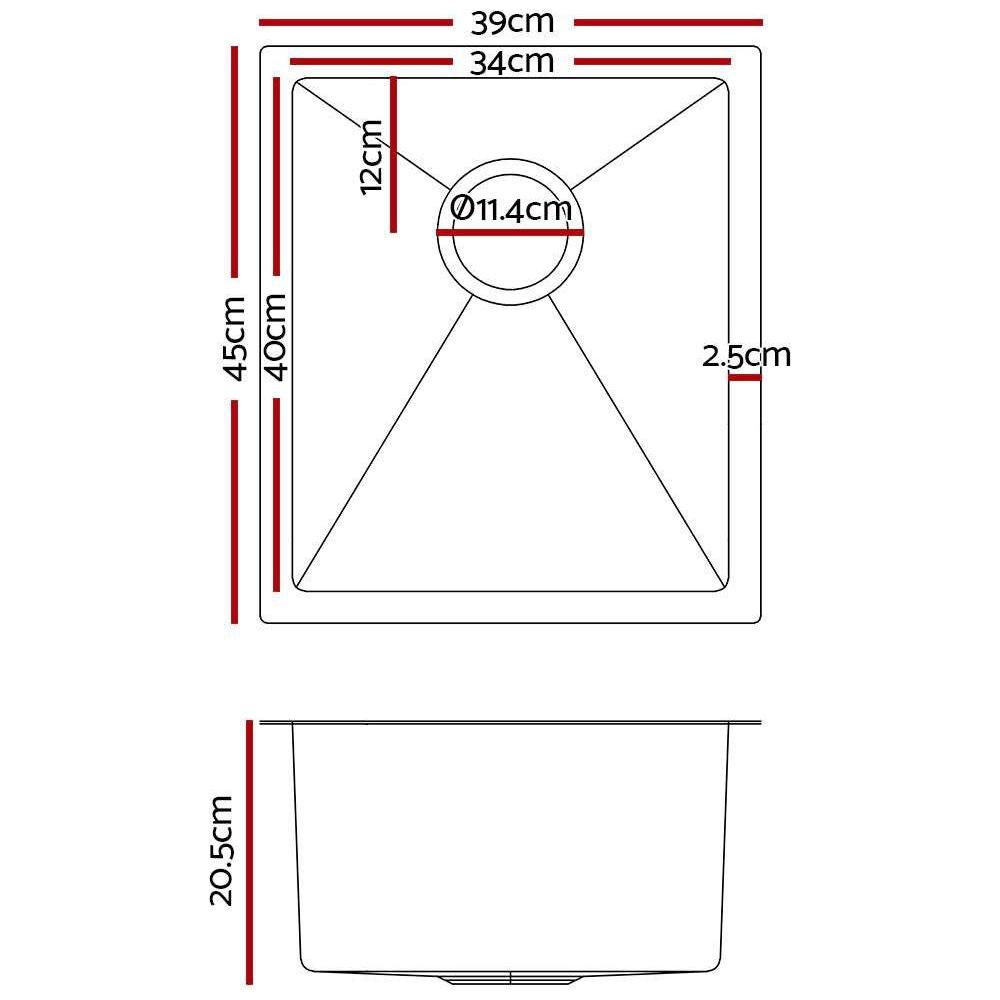 Cefito 39cm x 45cm Stainless Steel Kitchen Sink Under/Top/Flush Mount Silver