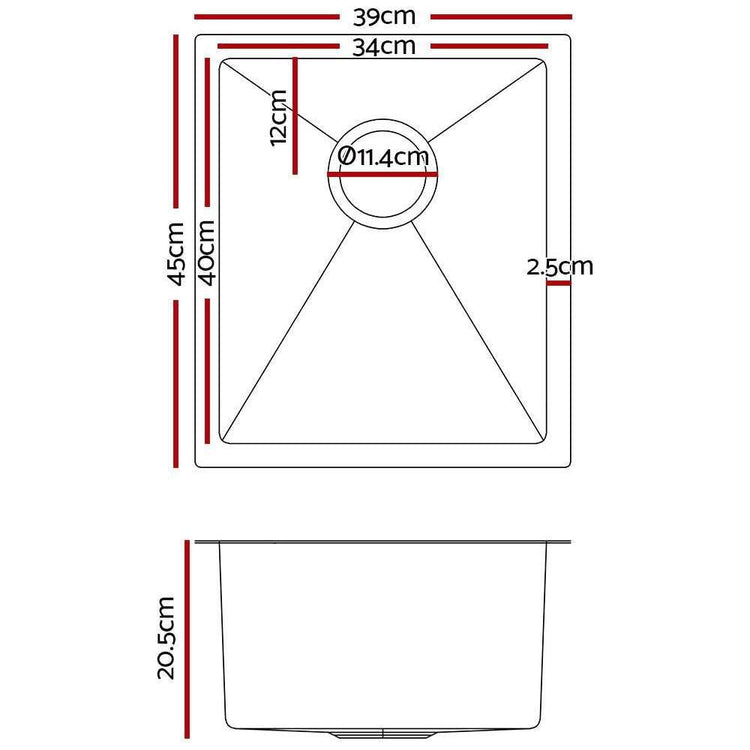 Cefito 39cm x 45cm Stainless Steel Kitchen Sink Under/Top/Flush Mount Silver