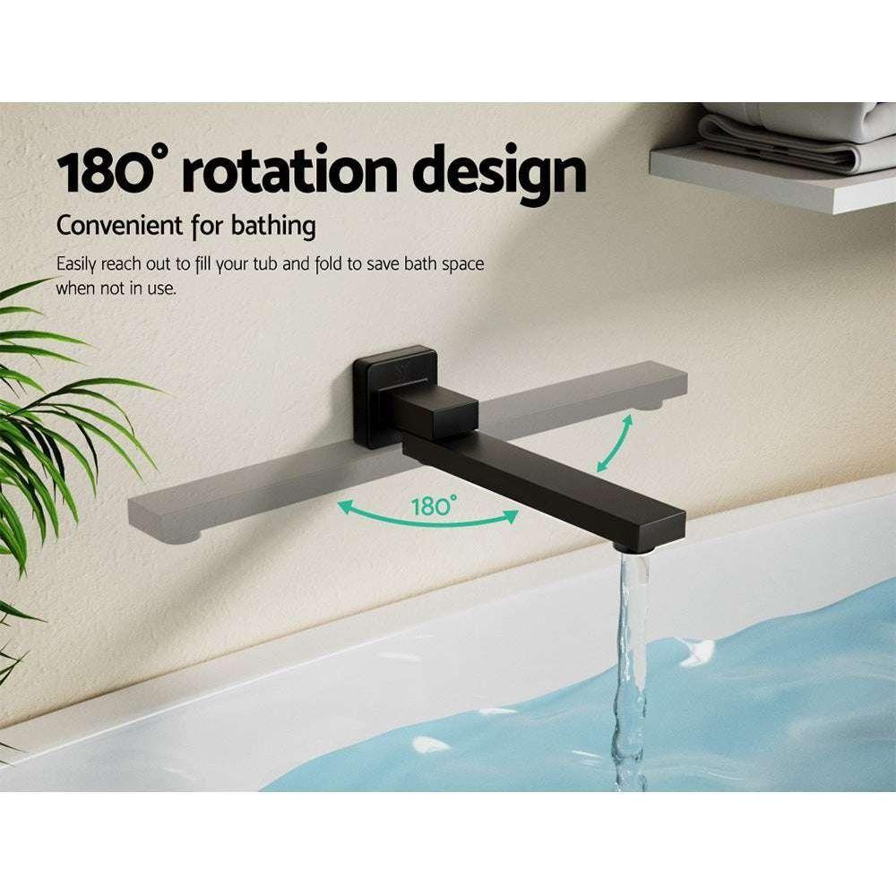 Cefito Bathroom Tap Wall Bath Spout 180 Swivel Bathtub Shower Mixer Square Black