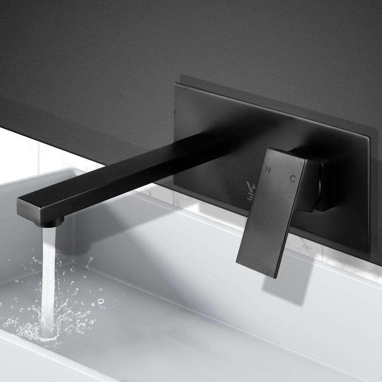 Cefito WELS Bathroom Tap Wall Square Black Basin Mixer Taps Vanity Brass Faucet - Magdasmall