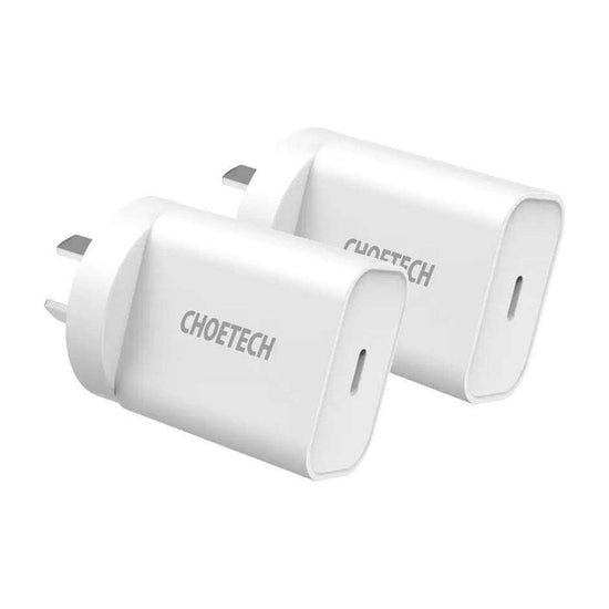 CHOETECH MIX00109 USB-C PD 20W AC Charger Adapter 2-Pack White