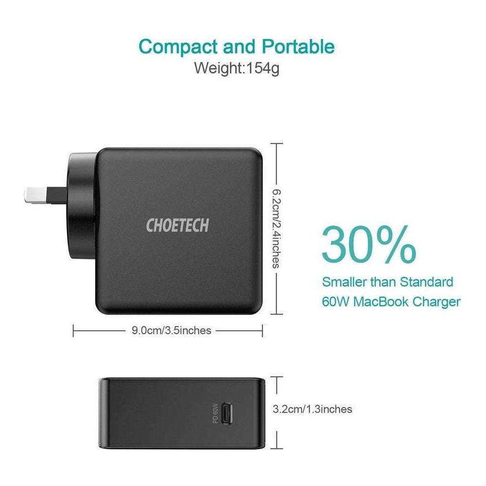 CHOETECH Q4004 60W PD 3.0 Type-C Fast Charging Foldable Adapter USB-C Charger