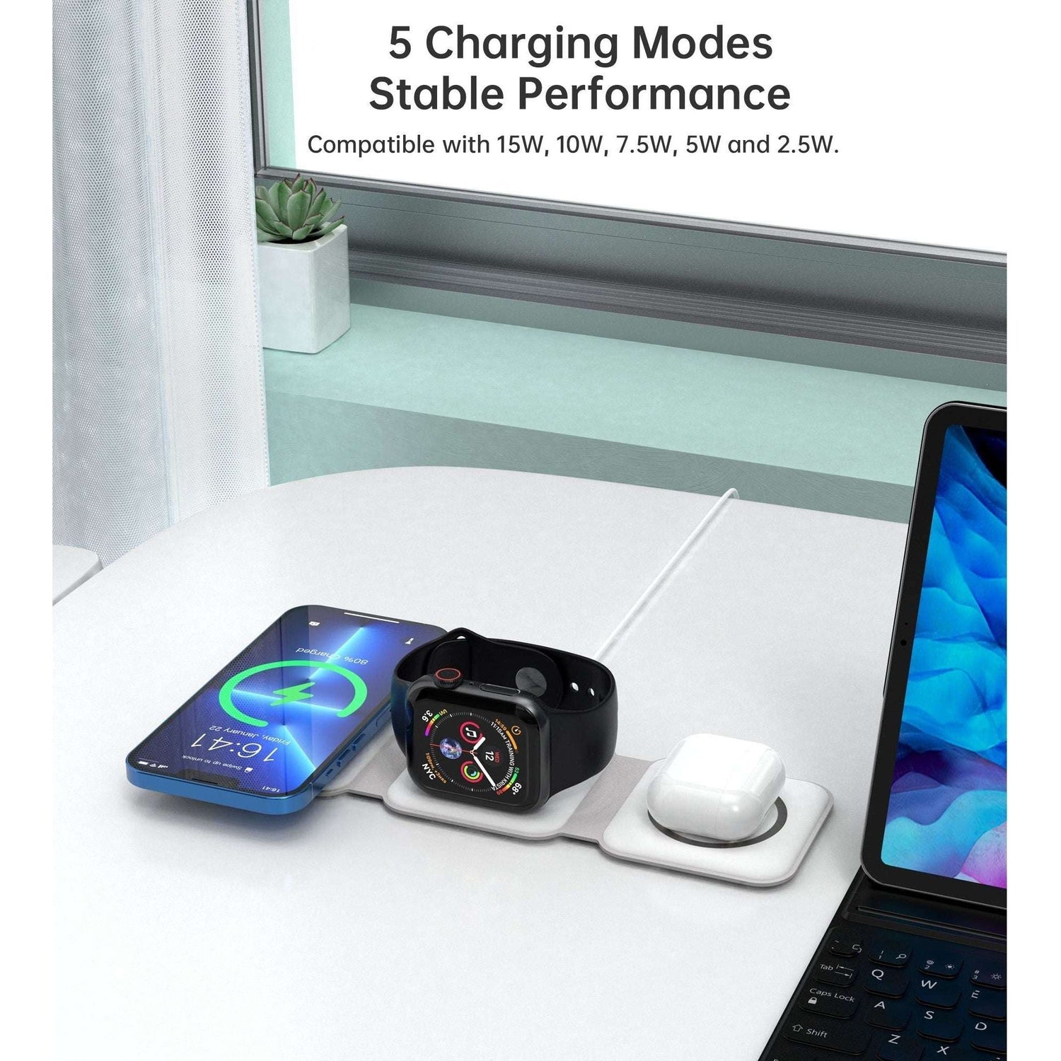 CHOETECH T588-F-WH 3-in-1 Foldable Fast Wireless Charger for Phone/Watch/Earphone
