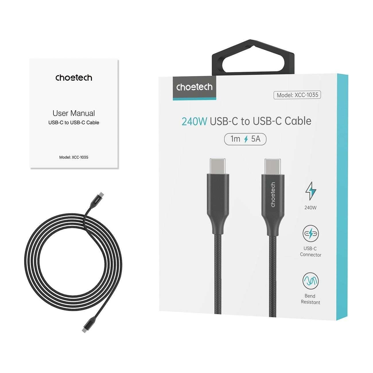 CHOETECH XCC-1035 USB-C M to M PD3.1 240W Super Fast Charging Cable 1M