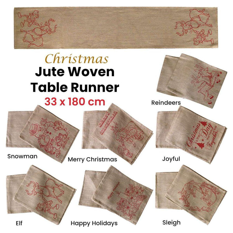 Christmas Jute Woven Taupe Table Runner 33 x 180cm Elf