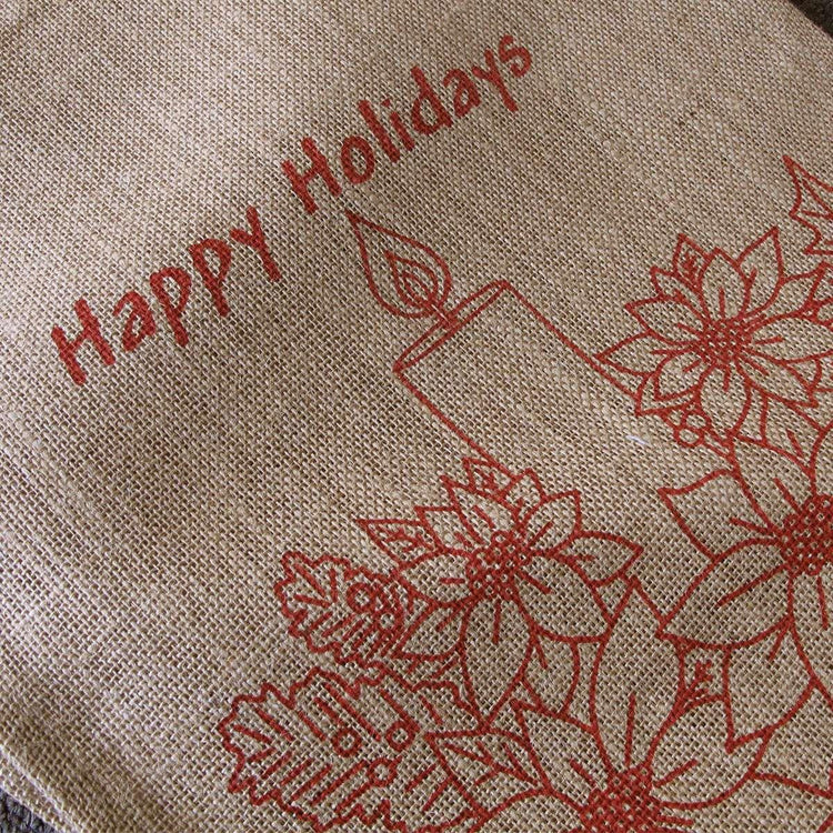 Christmas Jute Woven Taupe Table Runner 33 x 180cm Happy Holidays