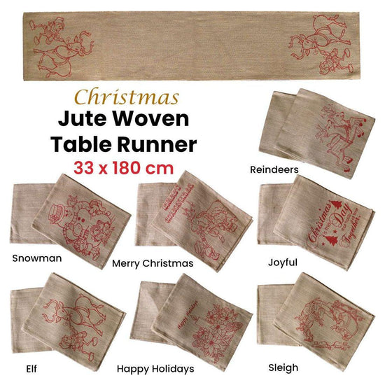 Christmas Jute Woven Taupe Table Runner 33 x 180cm Joyful