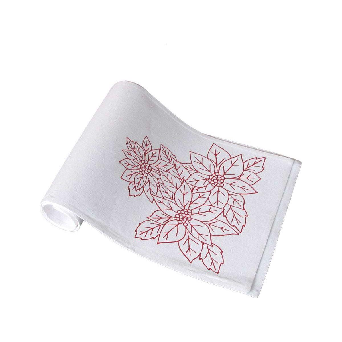 Christmas Print White Table Runner 33 x 180cm Poinsettia