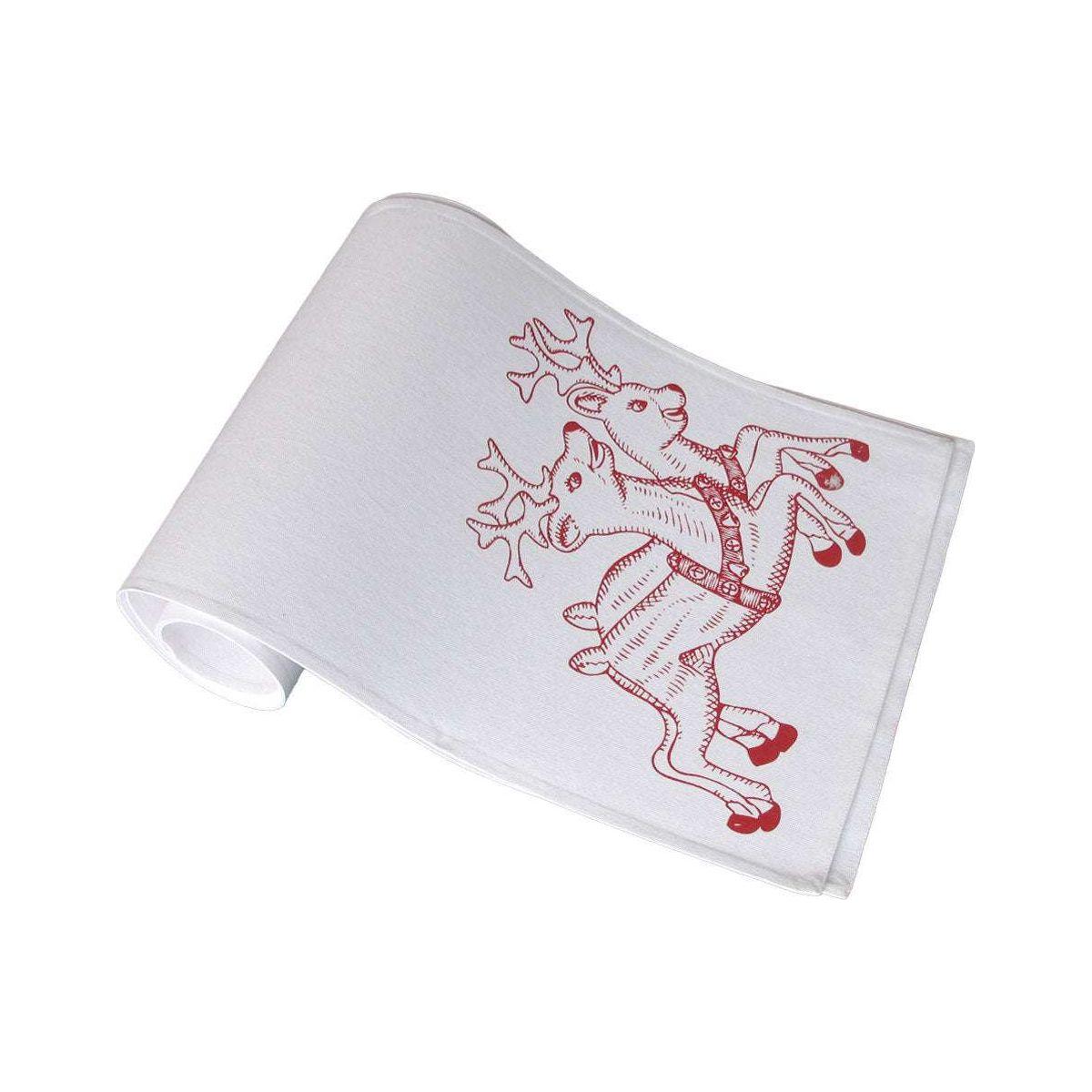 Christmas Print White Table Runner 33 x 180cm Reindeers - Magdasmall