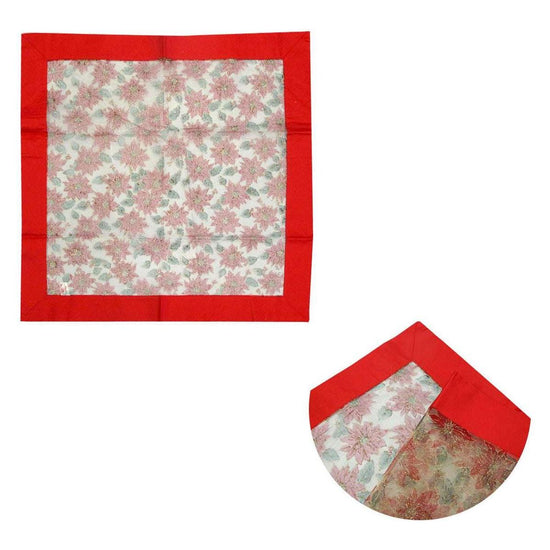 Christmas Red Joyful Floral Sheer Organza Glitter Table Cloth Topper 90 x 90 cm - Magdasmall