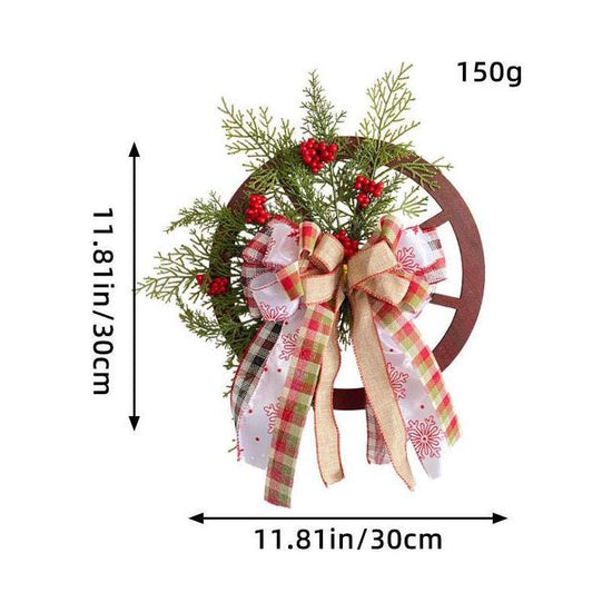 Christmas Red Wooden Wheel Wreath Front Door Hanging Garland Wall Decor(30*30cm) - Magdasmall