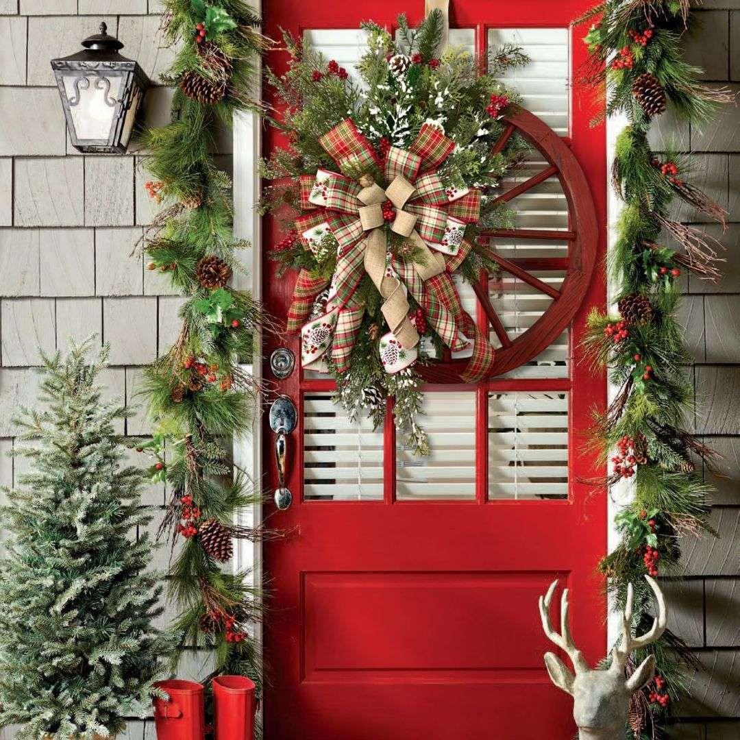 Christmas Red Wooden Wheel Wreath Front Door Hanging Garland Wall Decor(30*30cm) - Magdasmall