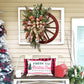 Christmas Red Wooden Wheel Wreath Front Door Hanging Garland Wall Decor(30*30cm)