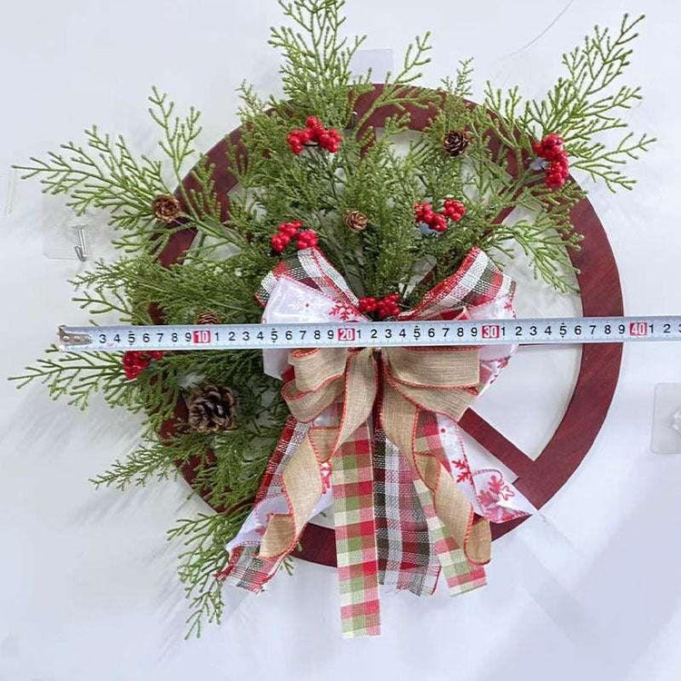 Christmas Red Wooden Wheel Wreath Front Door Hanging Garland Wall Decor(30*30cm)