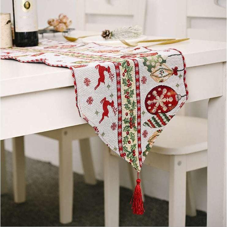 Christmas Table Runner thickened knitted Dining Tablecloth Xmas Party Decor(Elk) - Magdasmall