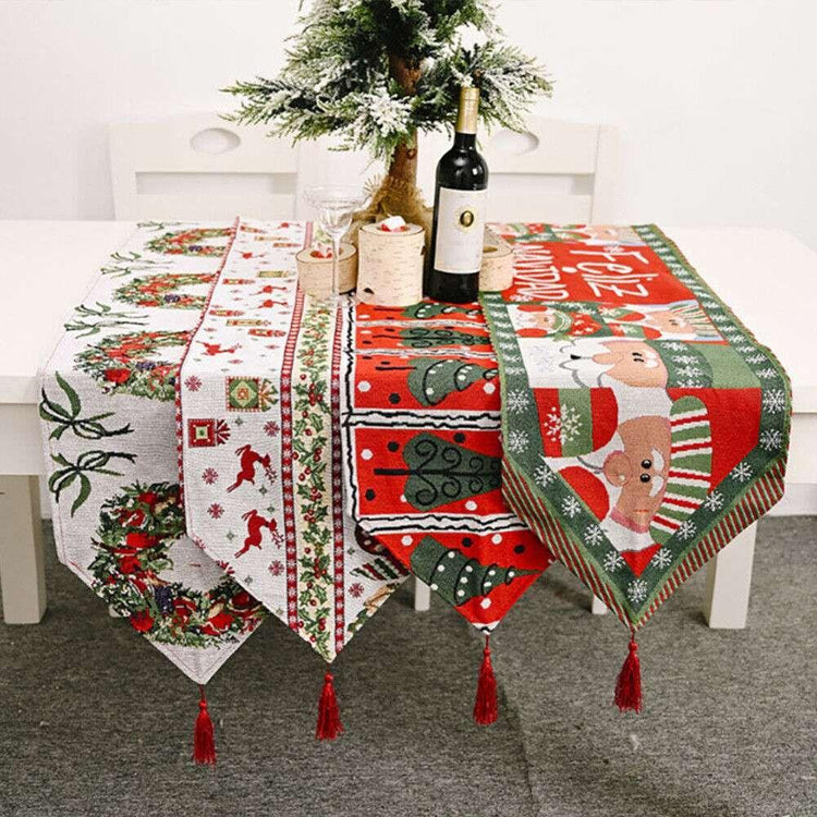 Christmas Table Runner thickened knitted Dining Tablecloth Xmas Party Decor(Elk) - Magdasmall