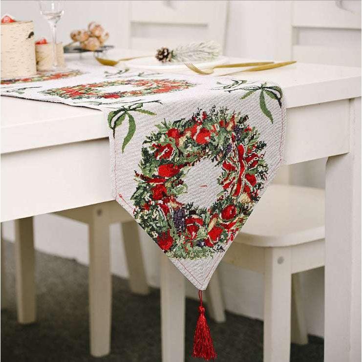 Christmas Table Runner thickened knitted Dining Tablecloth Xmas Party Decor(Garland) - Magdasmall