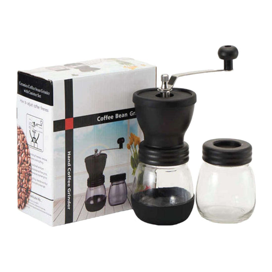 Coffee Bean Grinder - Manual Hand Stainless Ceramic Burr Core Glass Jar Nut Mill