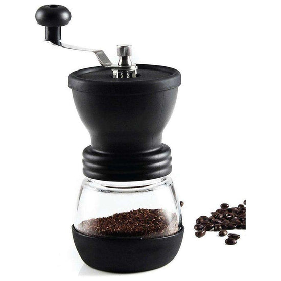 Coffee Bean Grinder - Manual Hand Stainless Ceramic Burr Core Glass Jar Nut Mill