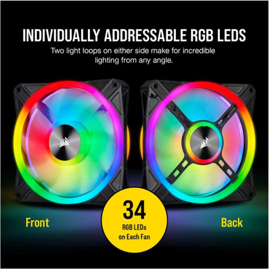 CORSAIR QL140 RGB Dual Fan Kit with Lighting Node Core, ICUE, Anti Vibration, Low-Noise 140 mm Fan Blade, RGB LED PWM Fan 26dBA, 502 CFM, 2 Fan Pack